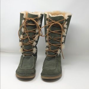 Ugg Tall Lace Up Winter Boot Army Green size 8